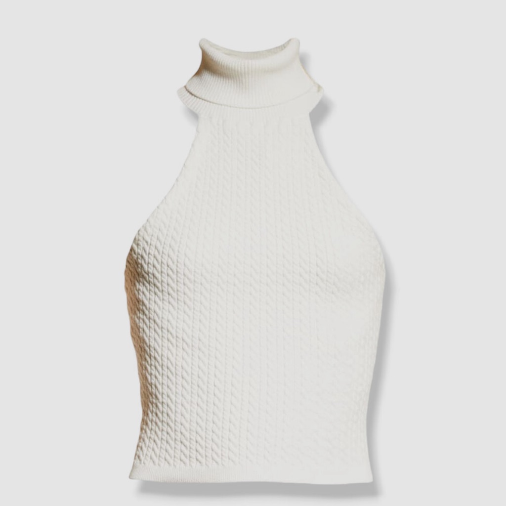 Alice + Olivia Ike Cable-Knit Turtleneck Halter Top